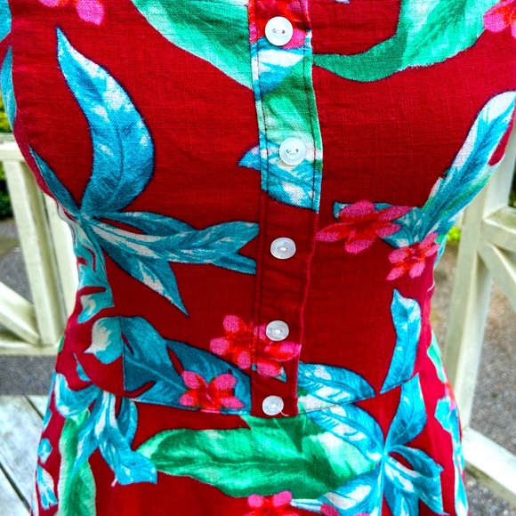 Hollister Red Blue & Green Tropical Botanical Palms Floral Dress Size S - Picture 3 of 11